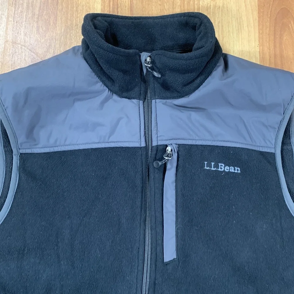 LL Bean Mens Large Black Gray Fleece Lined Full Zip Vest 0JMW8
